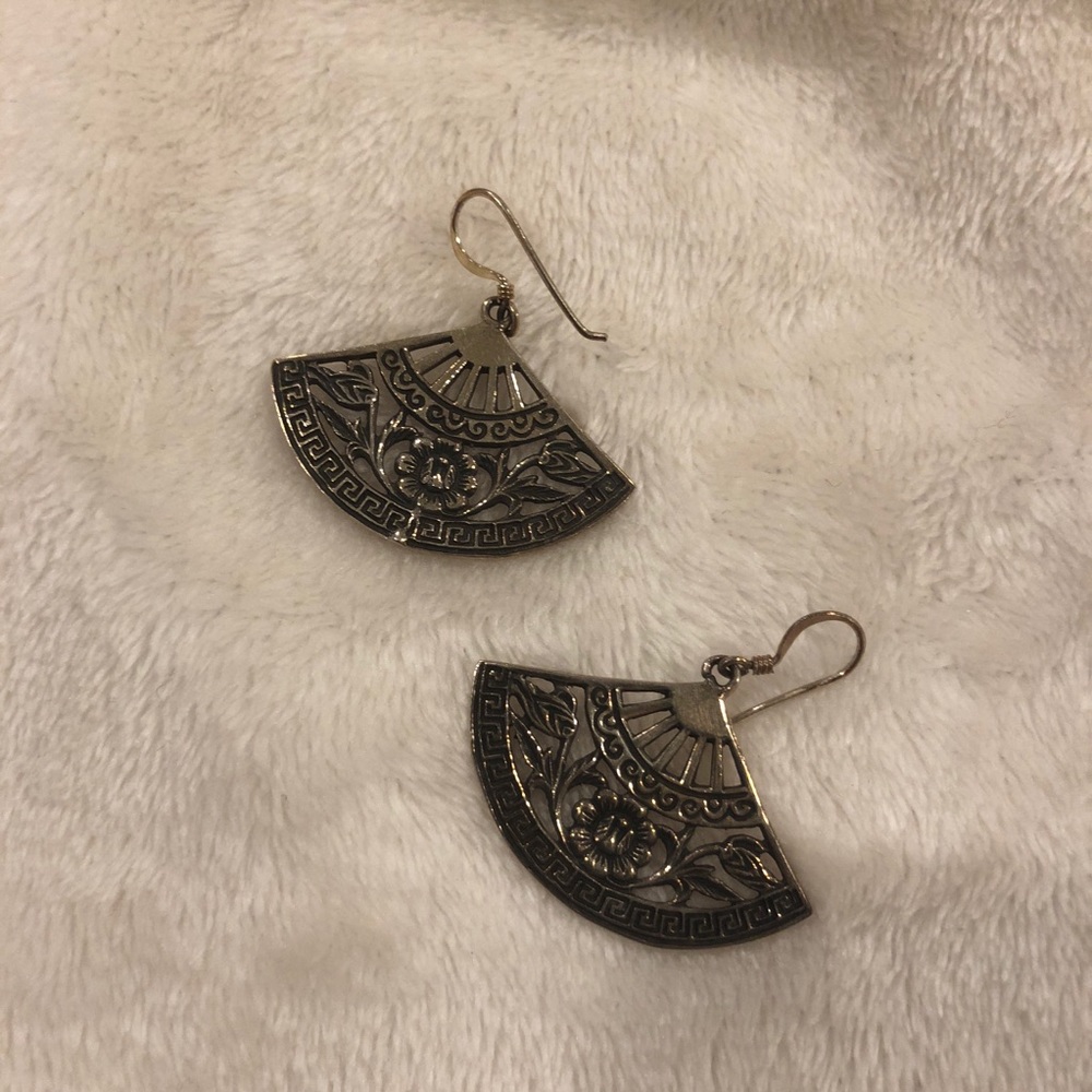 vintage silver fan earrings